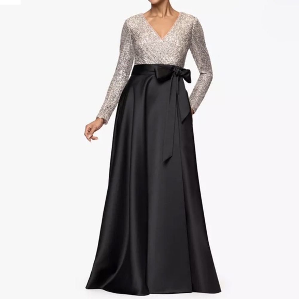 Xscape - Sequinned Long Sleeve‎ Ballgown Dress NWT